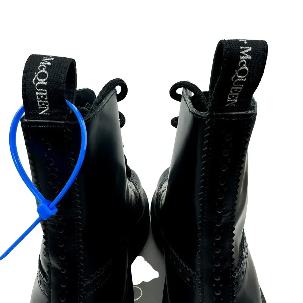 Alexander Mcqueen Hybrid Lace Up Borgue Wingtip Leather Boots Black Size 40E